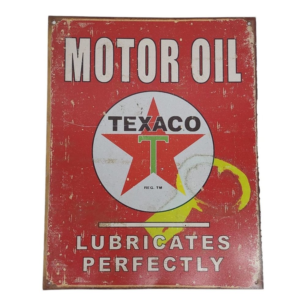 Texaco Motor Oil Lubricates Perfectly Metal Sign Mancave Reproduction Distressed